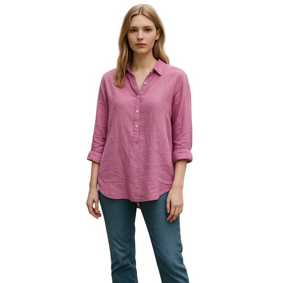 Womens J. Jill Purple Relaxed Notched Collar 100% Linen Medium - Picture 7 of 7